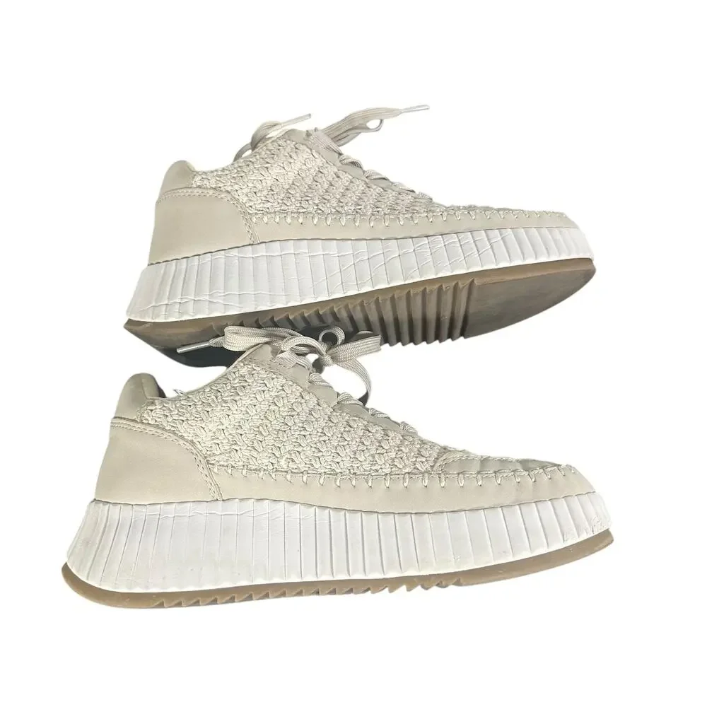 Dolce Vita Women’s Beige Woven Platform Sneakers 8.5 Casual Lace-Up Shoes